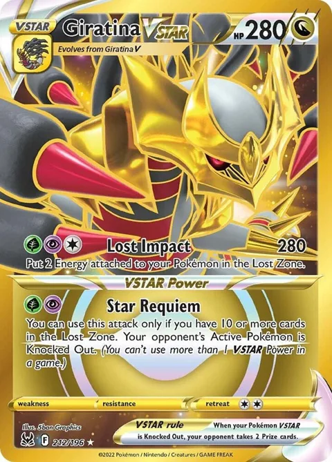 Giratina VSTAR 212 Secret Rare #212/196 Holofoil Pokémon card from Lost Origin