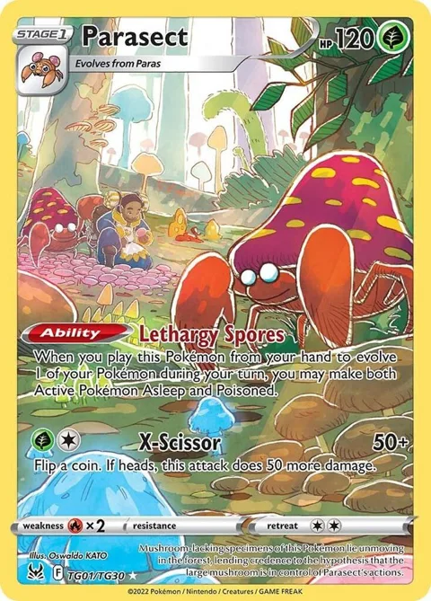 Parasect #TG01/TG30 Holofoil Pokémon card from Lost Origin Trainer Gallery