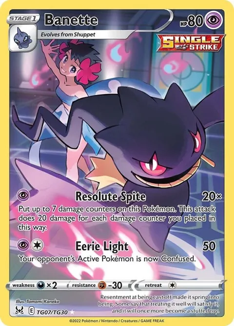Banette #TG07/TG30 Holofoil Pokémon card from Lost Origin Trainer Gallery