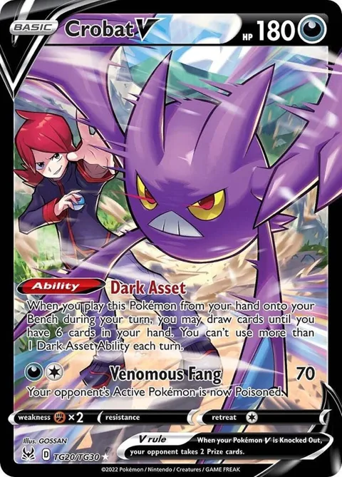 Crobat V #TG20/TG30 Holofoil Pokémon card from Lost Origin Trainer Gallery