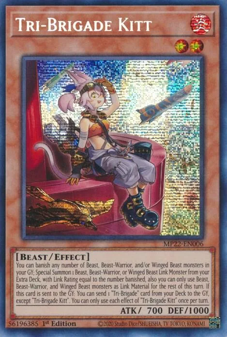 Tri-Brigade Kitt MP22-EN006 Yu-Gi-Oh card from 2022 Tin of the Pharaoh's Gods