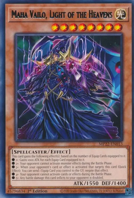 Maha Vailo, Light of the Heavens MP22-EN013 Yu-Gi-Oh card from 2022 Tin of the Pharaoh's Gods