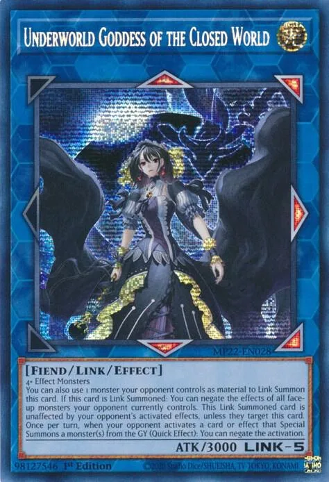 Underworld Goddess of the Closed World MP22-EN028 Yu-Gi-Oh card from 2022 Tin of the Pharaoh's Gods