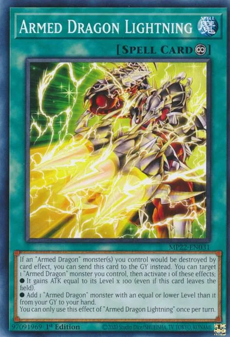 Armed Dragon Lightning MP22-EN031 Yu-Gi-Oh card from 2022 Tin of the Pharaoh's Gods