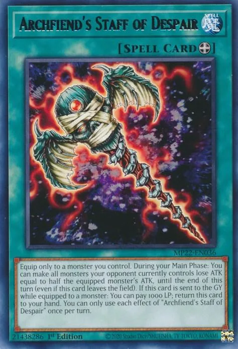 Archfiend's Staff of Despair MP22-EN036 Yu-Gi-Oh card from 2022 Tin of the Pharaoh's Gods