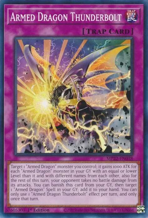 Armed Dragon Thunderbolt MP22-EN038 Yu-Gi-Oh card from 2022 Tin of the Pharaoh's Gods