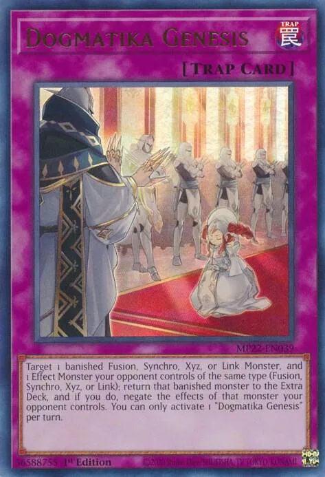 Dogmatika Genesis MP22-EN039 Yu-Gi-Oh card from 2022 Tin of the Pharaoh's Gods