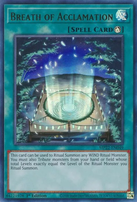 Breath of Acclamation MP22-EN049 Yu-Gi-Oh card from 2022 Tin of the Pharaoh's Gods