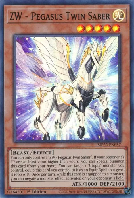 ZW - Pegasus Twin Saber MP22-EN057 Yu-Gi-Oh card from 2022 Tin of the Pharaoh's Gods
