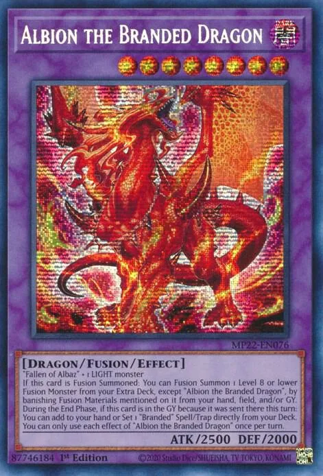 Albion the Branded Dragon MP22-EN076 Yu-Gi-Oh card from 2022 Tin of the Pharaoh's Gods