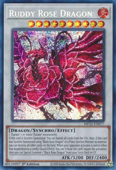Ruddy Rose Dragon MP22-EN077 Yu-Gi-Oh card from 2022 Tin of the Pharaoh's Gods