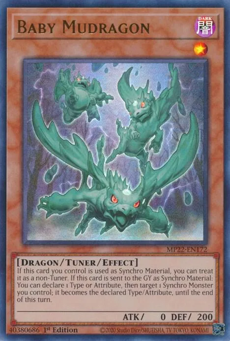 Baby Mudragon MP22-EN172 Yu-Gi-Oh card from 2022 Tin of the Pharaoh's Gods