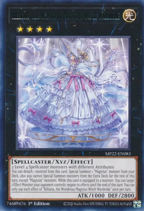 Rilliona, the Wondrous Magistus Witch Wardrobe MP22-EN083 Yu-Gi-Oh card from 2022 Tin of the Pharaoh's Gods