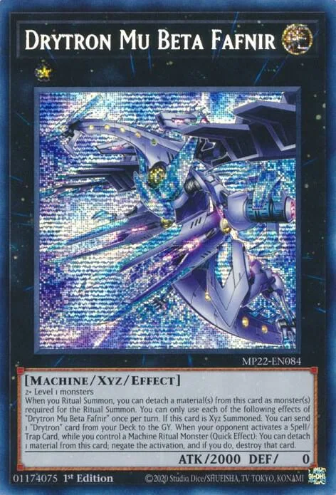Drytron Mu Beta Fafnir MP22-EN084 Yu-Gi-Oh card from 2022 Tin of the Pharaoh's Gods