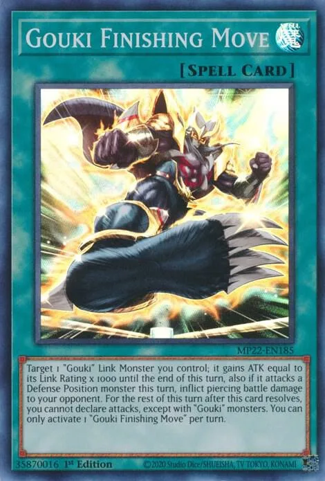 Gouki Finishing Move MP22-EN185 Yu-Gi-Oh card from 2022 Tin of the Pharaoh's Gods