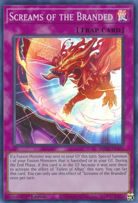 Screams of the Branded MP22-EN103 Yu-Gi-Oh card from 2022 Tin of the Pharaoh's Gods