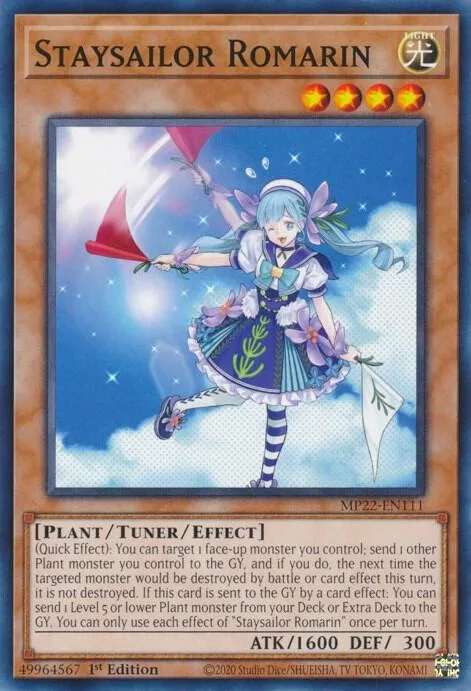Staysailor Romarin MP22-EN111 Yu-Gi-Oh card from 2022 Tin of the Pharaoh's Gods