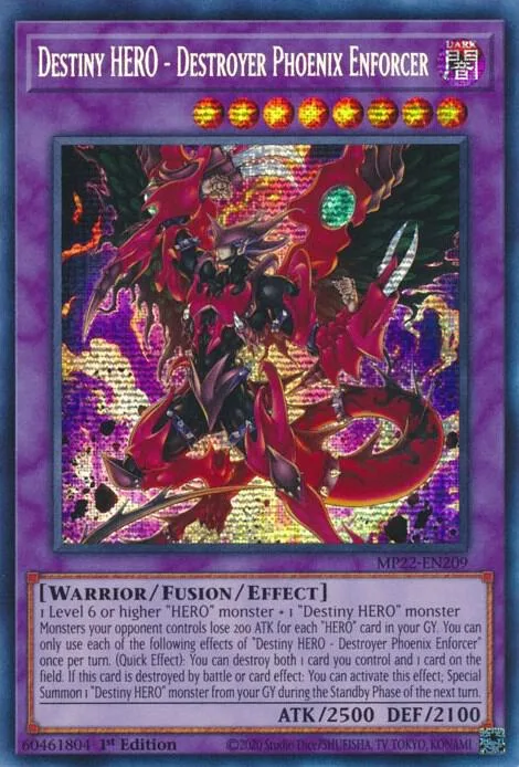 Destiny HERO - Destroyer Phoenix Enforcer MP22-EN209 Yu-Gi-Oh card from 2022 Tin of the Pharaoh's Gods