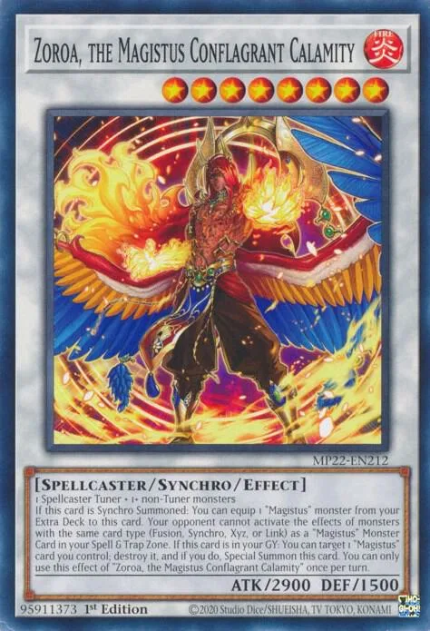 Zoroa, the Magistus Conflagrant Calamity MP22-EN212 Yu-Gi-Oh card from 2022 Tin of the Pharaoh's Gods
