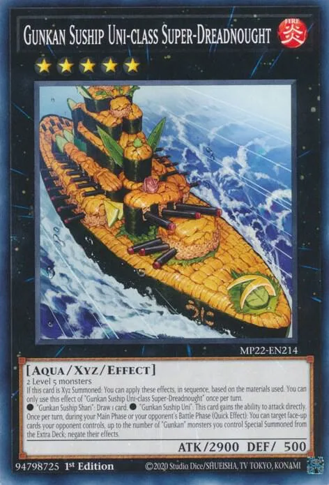 Gunkan Suship Uni-class Super-Dreadnought MP22-EN214 Yu-Gi-Oh card from 2022 Tin of the Pharaoh's Gods