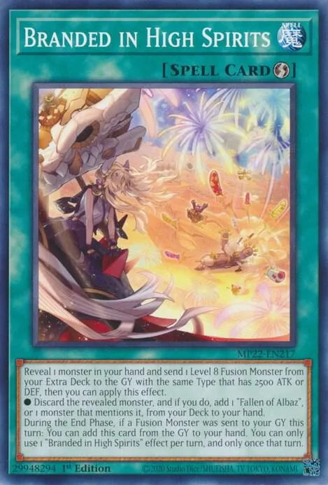 Branded in High Spirits MP22-EN217 Yu-Gi-Oh card from 2022 Tin of the Pharaoh's Gods