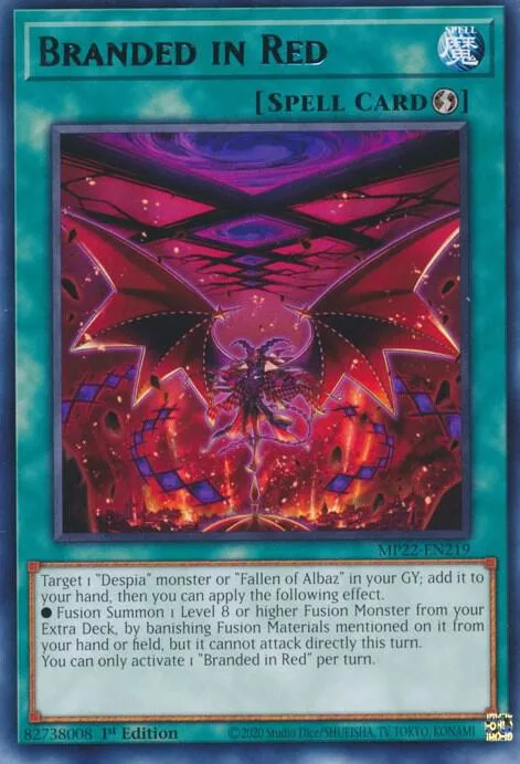 Branded in Red MP22-EN219 Yu-Gi-Oh card from 2022 Tin of the Pharaoh's Gods