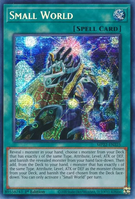 Small World MP22-EN225 Yu-Gi-Oh card from 2022 Tin of the Pharaoh's Gods