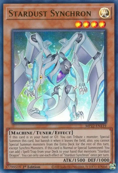 Stardust Synchron MP22-EN119 Yu-Gi-Oh card from 2022 Tin of the Pharaoh's Gods