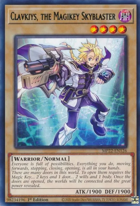 Clavkiys, the Magikey Skyblaster MP22-EN126 Yu-Gi-Oh card from 2022 Tin of the Pharaoh's Gods