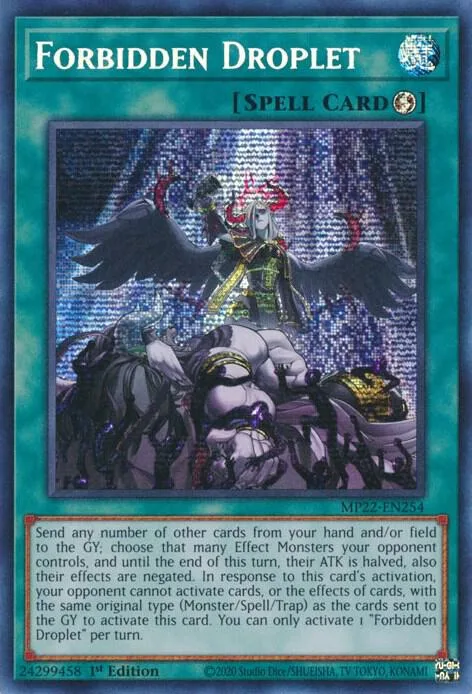 Forbidden Droplet MP22-EN254 Yu-Gi-Oh card from 2022 Tin of the Pharaoh's Gods