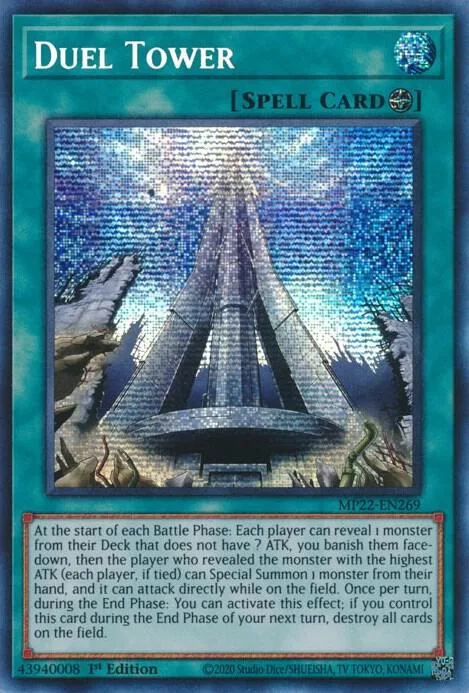 Duel Tower MP22-EN269 Yu-Gi-Oh card from 2022 Tin of the Pharaoh's Gods