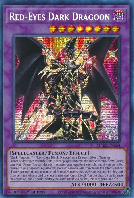 Red-Eyes Dark Dragoon MP22-EN264 Yu-Gi-Oh card from 2022 Tin of the Pharaoh's Gods