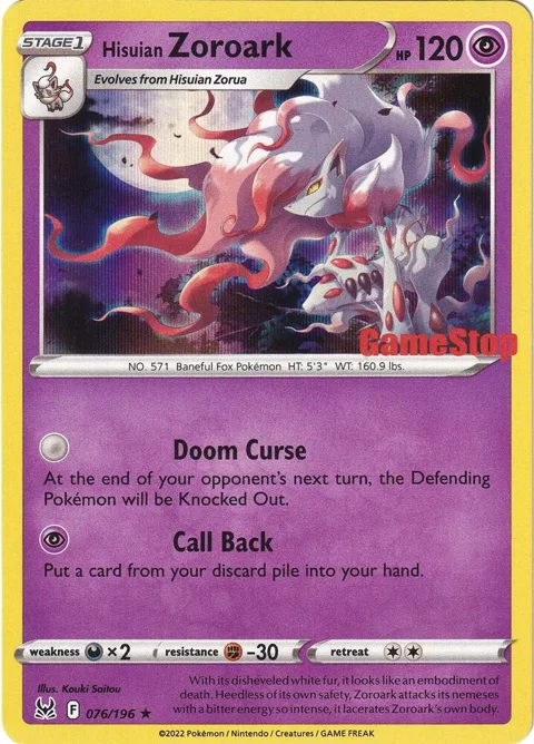 Hisuian Zoroark - 076/196 Gamestop Exclusive #076/196 Holofoil Pokémon card from Miscellaneous Cards & Products