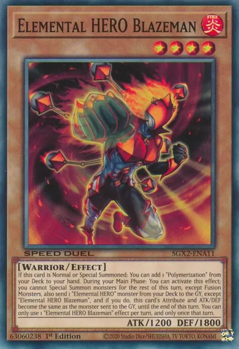 Elemental HERO Blazeman SGX2-ENA11 Yu-Gi-Oh card from Speed Duel GX: Midterm Paradox