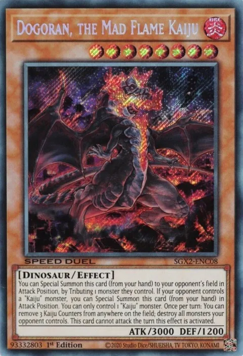 Dogoran, the Mad Flame Kaiju Secret Rare SGX2-ENC08 Yu-Gi-Oh card from Speed Duel GX: Midterm Paradox