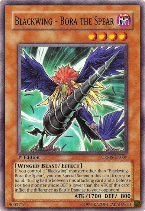 Blackwing - Bora the Spear CRMS-EN009 Unlimited Yu-Gi-Oh card from Crimson Crisis