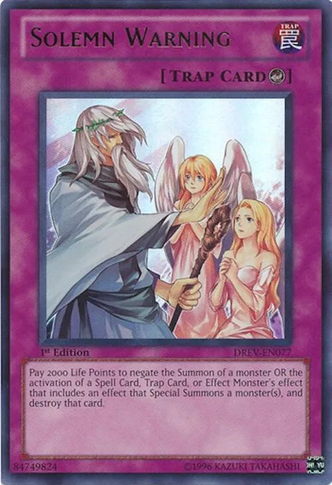 Solemn Warning DREV-EN077 1st Edition Yu-Gi-Oh card from Duelist Revolution