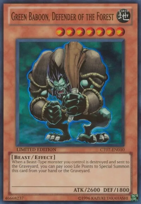 Green Baboon, Defender of the Forest CT07-EN010 Yu-Gi-Oh card from 2010 Collectors Tins