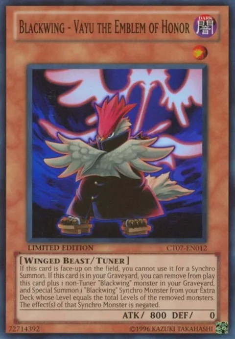 Blackwing - Vayu the Emblem of Honor CT07-EN012 Yu-Gi-Oh card from 2010 Collectors Tins