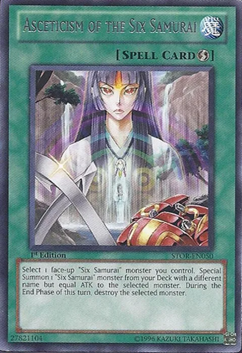 Asceticism of the Six Samurai STOR-EN050 1st Edition Yu-Gi-Oh card from Storm of Ragnarok