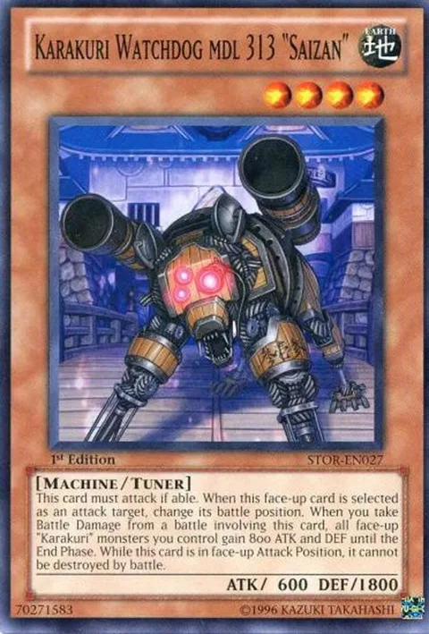 Karakuri Watchdog mdl 313 "Saizan" STOR-EN027 1st Edition Yu-Gi-Oh card from Storm of Ragnarok