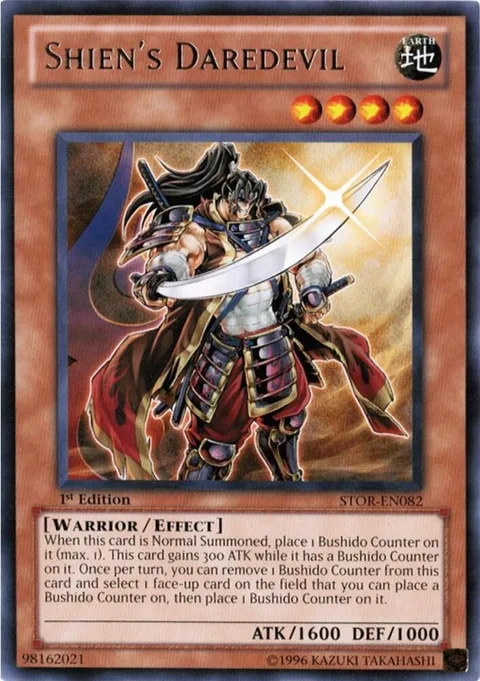 Shien's Daredevil STOR-EN082 1st Edition Yu-Gi-Oh card from Storm of Ragnarok