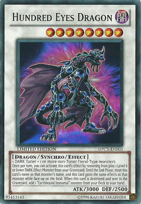 Hundred Eyes Dragon DPC5-EN003 Yu-Gi-Oh card from 2011 Duelist Pack Tin