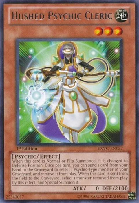 Hushed Psychic Cleric EXVC-EN027 1st Edition Yu-Gi-Oh card from Extreme Victory