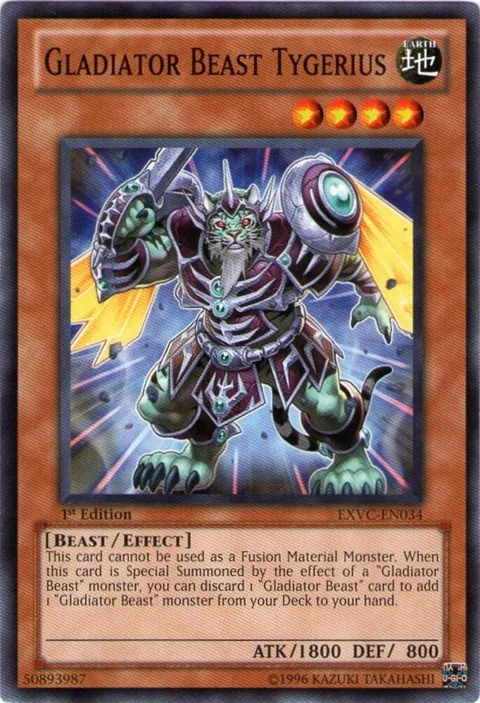 Gladiator Beast Tygerius EXVC-EN034 1st Edition Yu-Gi-Oh card from Extreme Victory