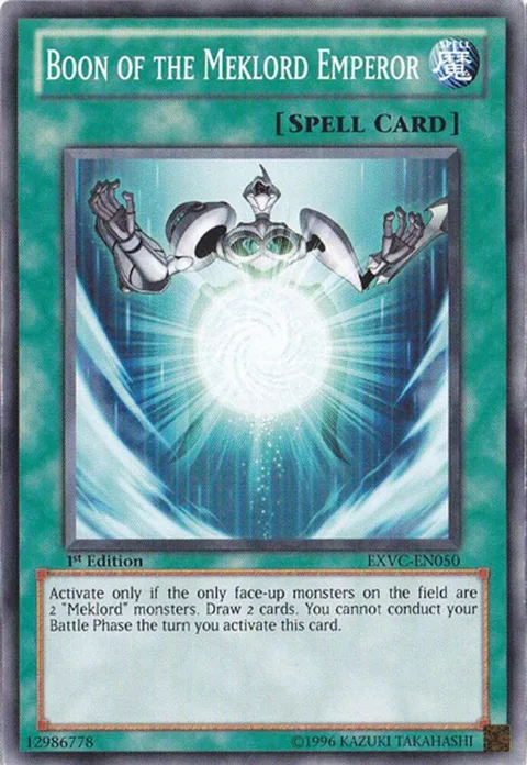 Boon of the Meklord Emperor EXVC-EN050 Yu-Gi-Oh card from Extreme Victory
