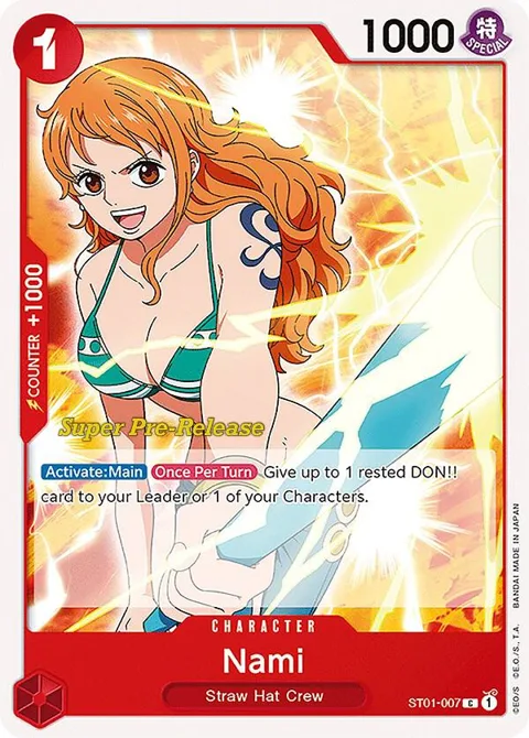 Nami ST01-007 Super Pre-Release One Piece card from Super Pre-Release Starter Deck 1: Straw Hat Crew