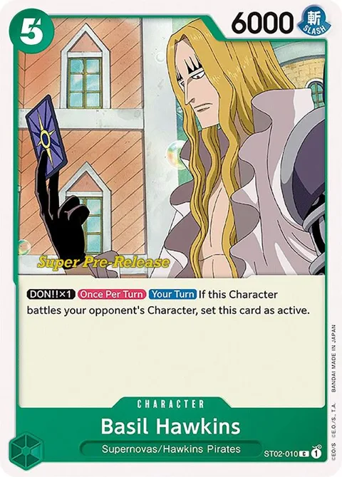 Basil Hawkins ST02-010 Super Pre-Release One Piece card from Super Pre-Release Starter Deck 2: Worst Generation