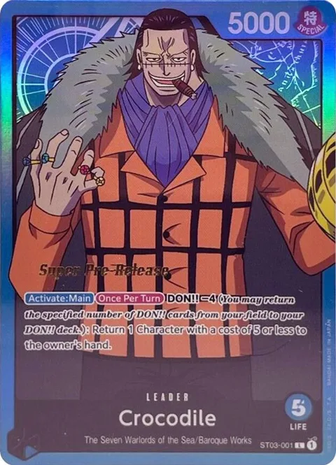 Crocodile ST03-001 Super Pre-Release One Piece card from Super Pre-Release Starter Deck 3: The Seven Warlords of the Sea