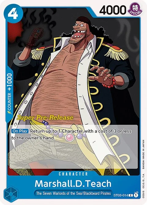 Marshall.D.Teach ST03-014 Super Pre-Release One Piece card from Super Pre-Release Starter Deck 3: The Seven Warlords of the Sea